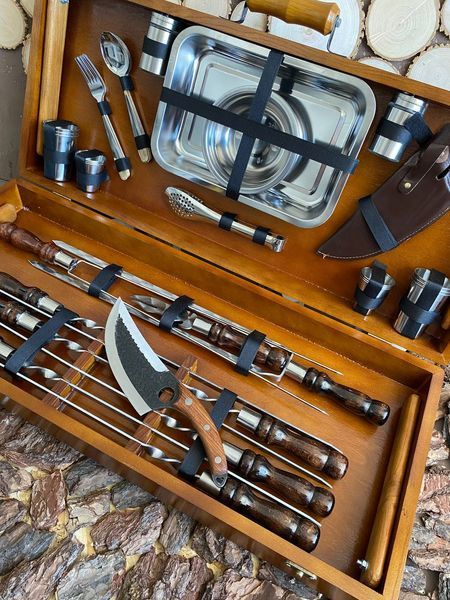 Набір шампурів у дерев'яному кейсі "Медовий SET" 204 фото